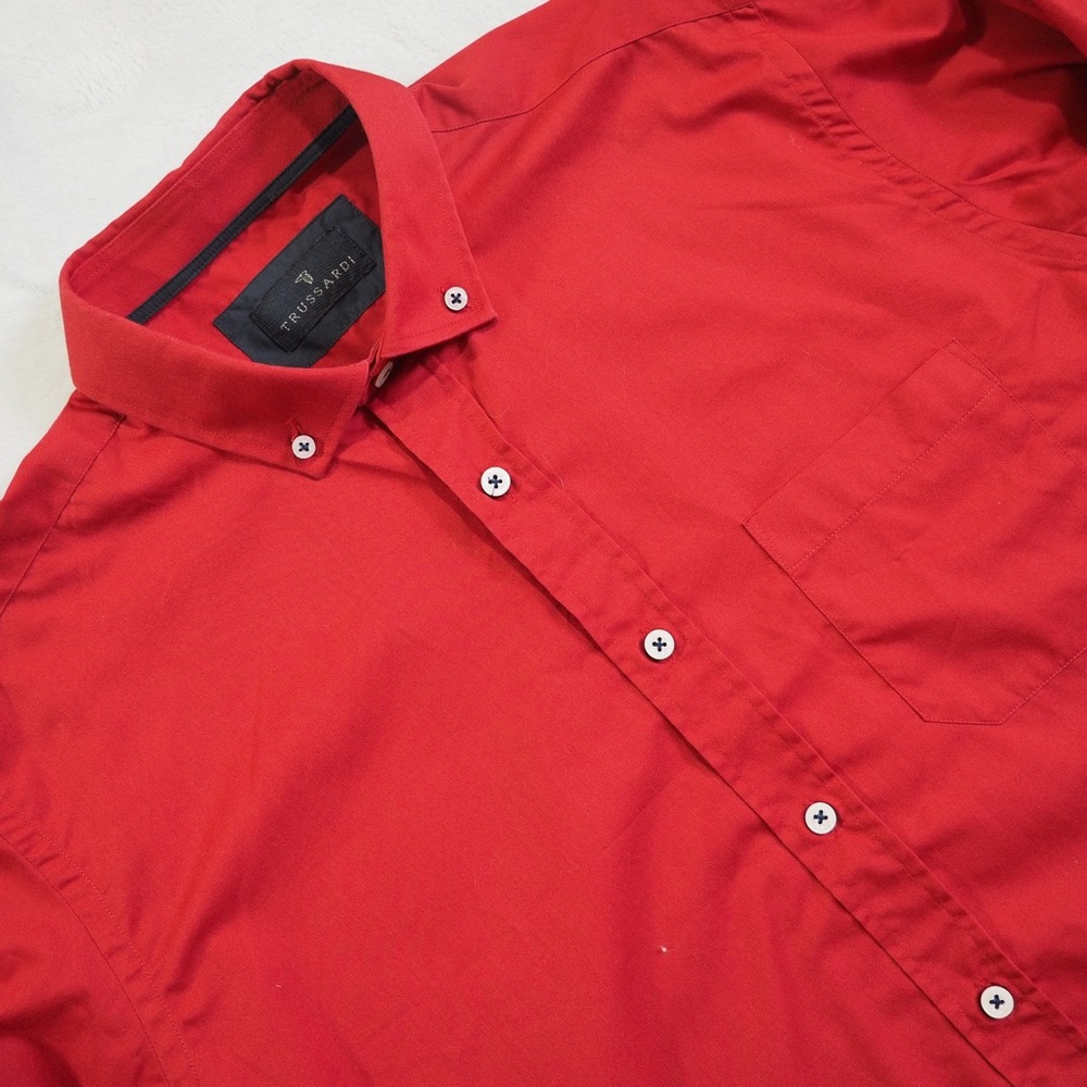 Trussardi Sz XL Red Casual Button Down Shirt Flip Cuffs